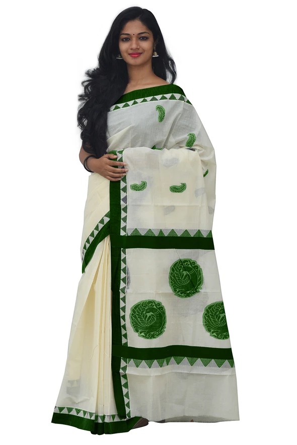 Kasavu Onam Special Traditional Kerala Cotton Saree Full Embroidery Krishna  | eBay