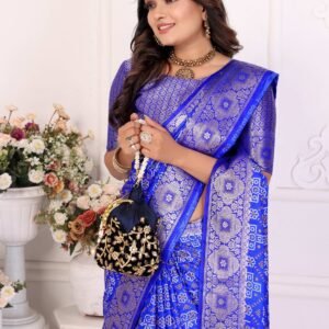 Handpicked Lite Weight Soft Satin Silk Bandhej Print Saree