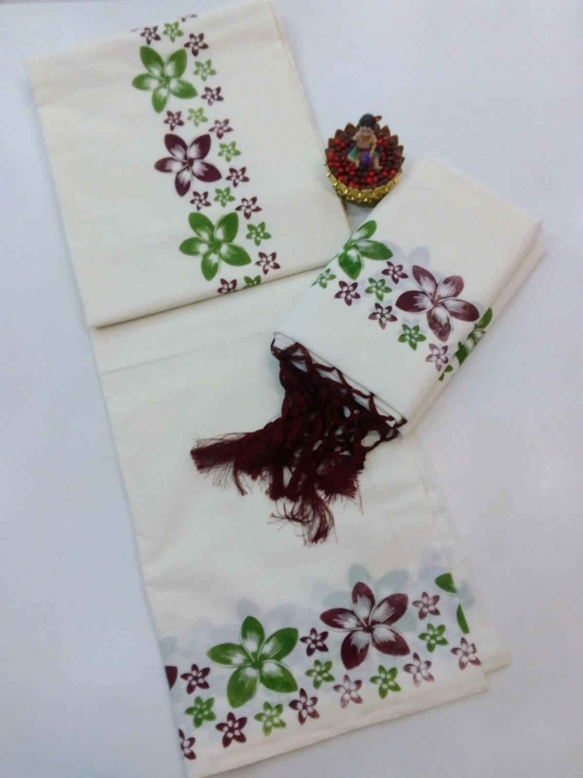 Kerala Cotton Gada Piece Print Set Mundu - Image 2
